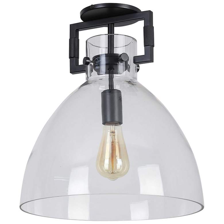Image 1 Liberty 13.75" Wide Matte Black Semi.Flush Mount With Clear Glass Shad