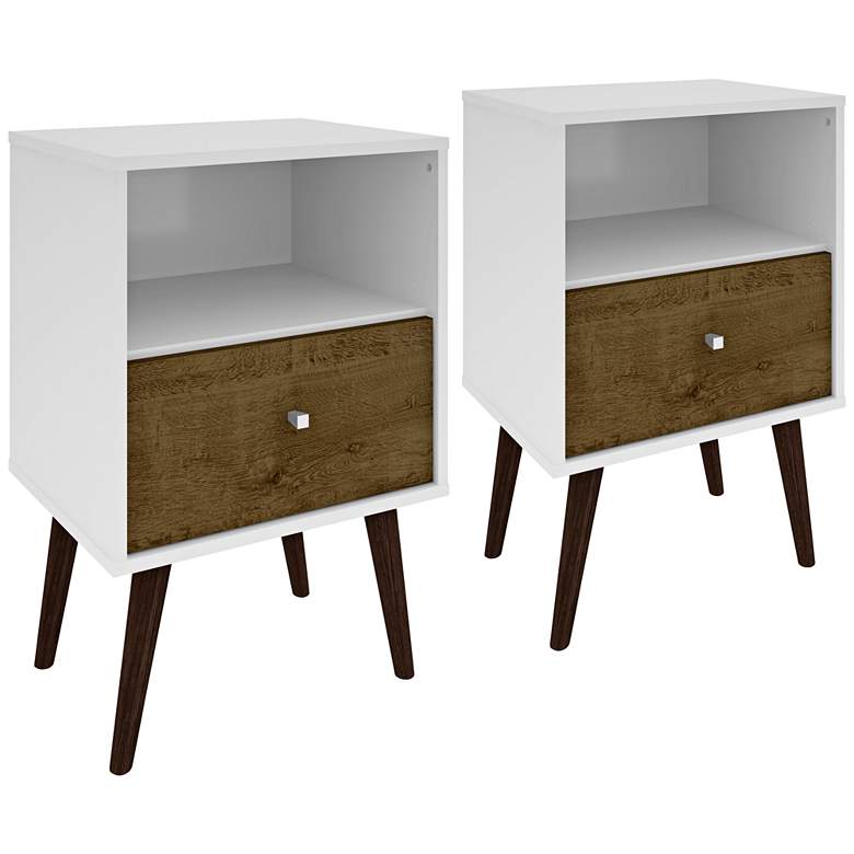 Image 1 Liberty 17 3/4 inch Wide Rustic Wood and White Modern Nightstands Set of 2