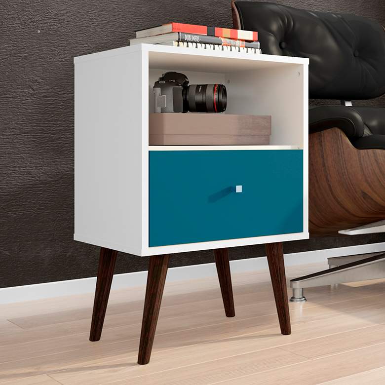 Liberty 17 3/4&quot; Wide White and Aqua Blue Modern Nightstand