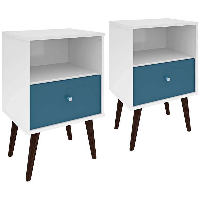Image 1 Liberty 17 3/4" Wide White and Aqua Blue Modern Nightstands Set of 2