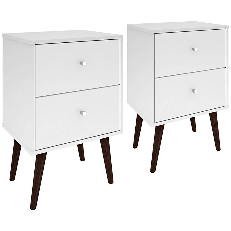 Liberty 17 3/4&quot; Wide White Gloss 2-Drawer Modern Nightstands Set of 2