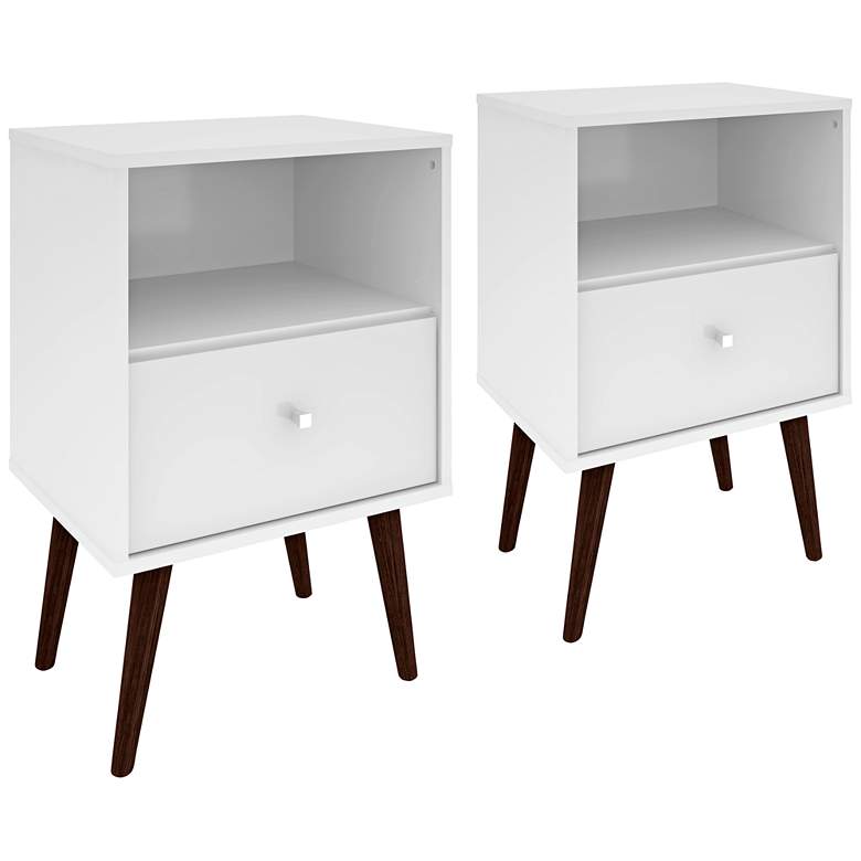Image 1 Liberty 17 3/4 inch Wide White Gloss Wood Modern Nightstands Set of 2