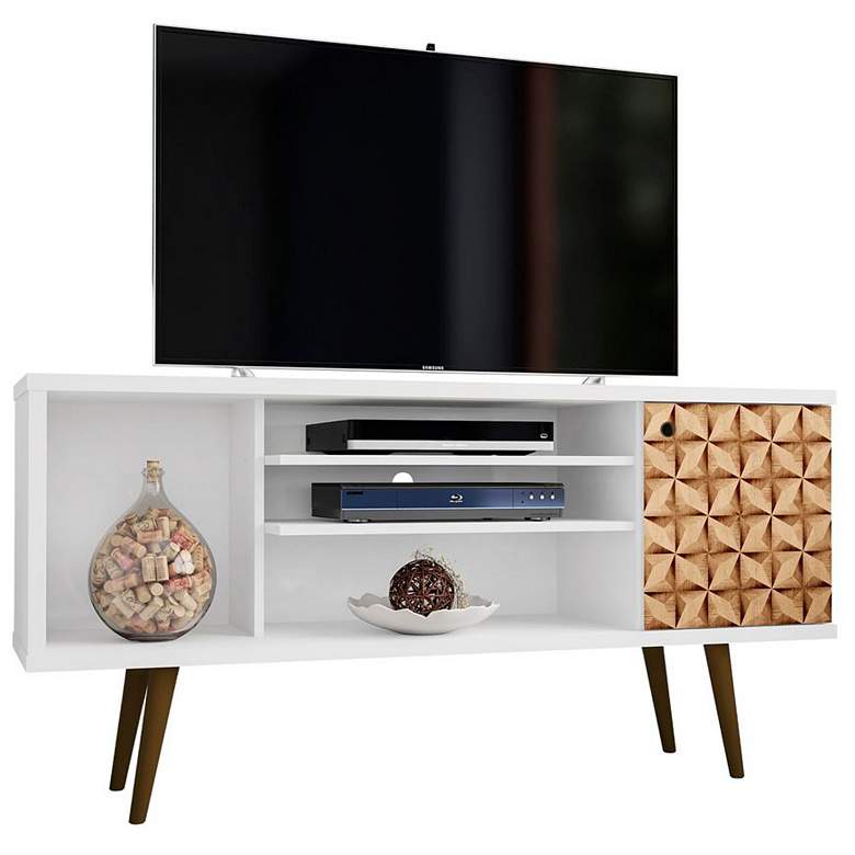 Image 1 Liberty 53.14" Mid-Century Modern TV Stand in White and 3D Brown Print