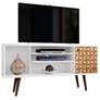 Liberty 53.14" Mid-Century Modern TV Stand in White and 3D Brown Print
