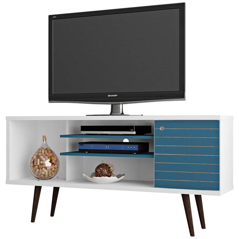 Image 2 Liberty 53 1/4 inch White and Aqua Blue 1-Door TV Stand