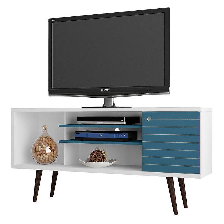 Image 2 Liberty 53 1/4" White and Aqua Blue 1-Door TV Stand