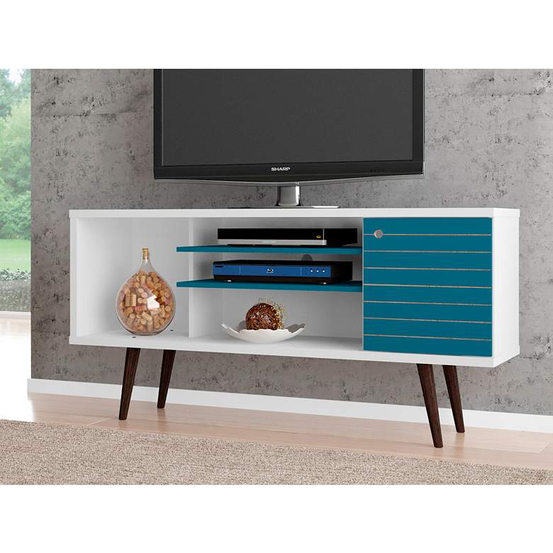 Image 1 Liberty 53 1/4 inch White and Aqua Blue 1-Door TV Stand