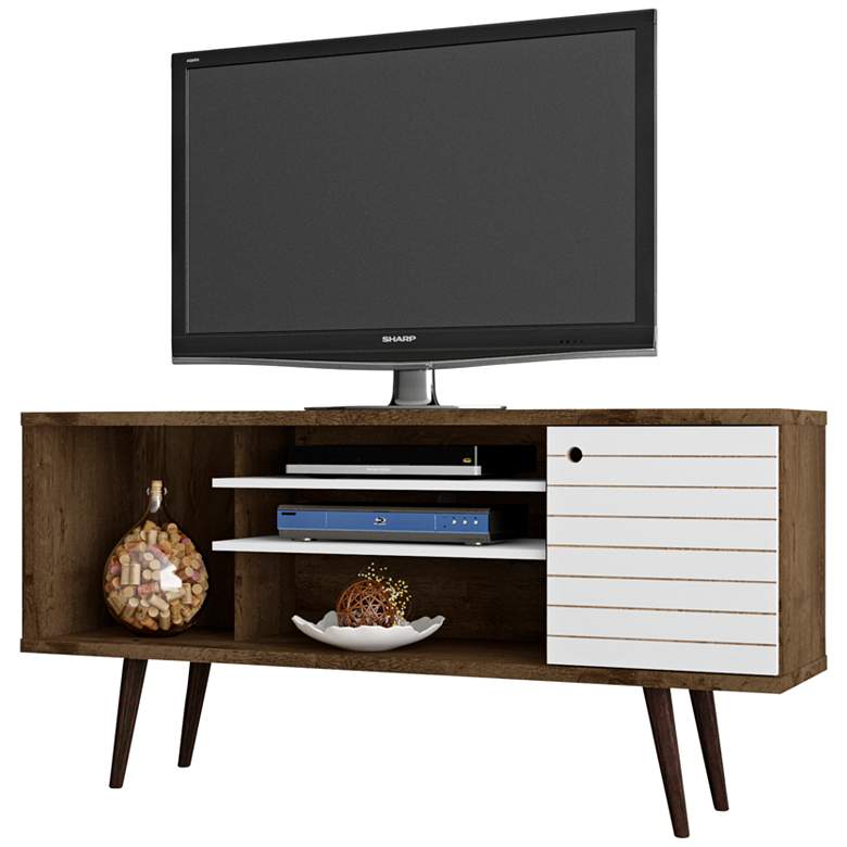 Image 2 Liberty 53 1/4 inch White and Brown Wood 1-Door TV Stand
