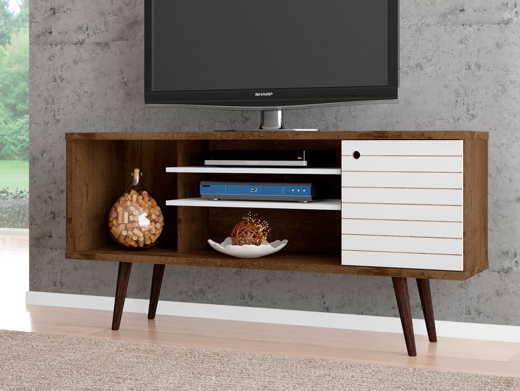 Liberty 53 1 4 White and Brown Wood 1 Door TV Stand