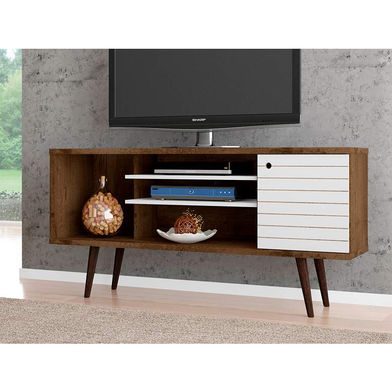 Image 1 Liberty 53 1/4 inch White and Brown Wood 1-Door TV Stand