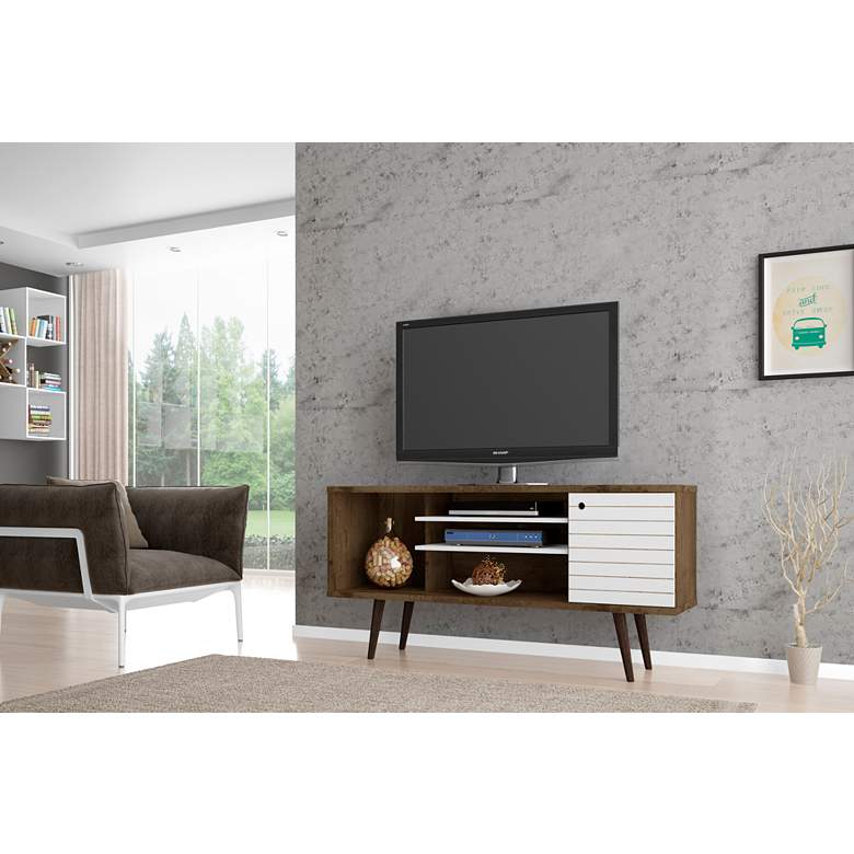 Image 4 Liberty 53 1/4 inch White and Brown Wood 1-Door TV Stand more views