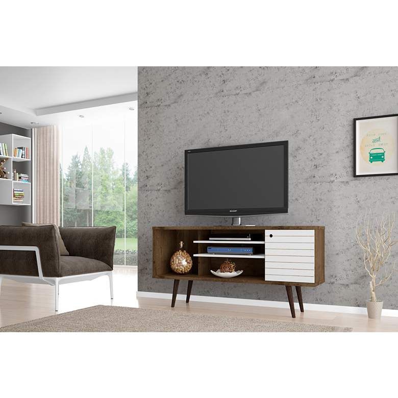 Image 4 Liberty 53 1/4" White and Brown Wood 1-Door TV Stand more views