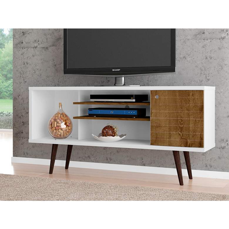 Image 1 Liberty 53 1/4 inch White and Rustic Brown Wood 1-Door TV Stand
