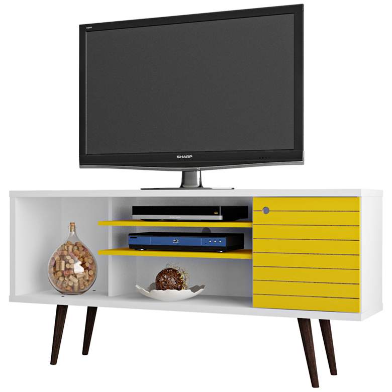 Image 2 Liberty 53 1/4 inch White and Yellow 1-Door TV Stand