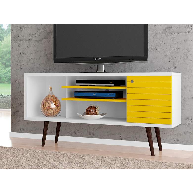 Image 1 Liberty 53 1/4 inch White and Yellow 1-Door TV Stand