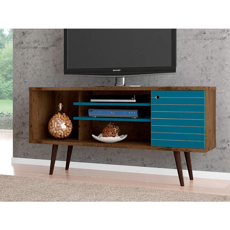 Image 1 Liberty 53 1/4" Wide Wood and Aqua Blue Modern TV Stand