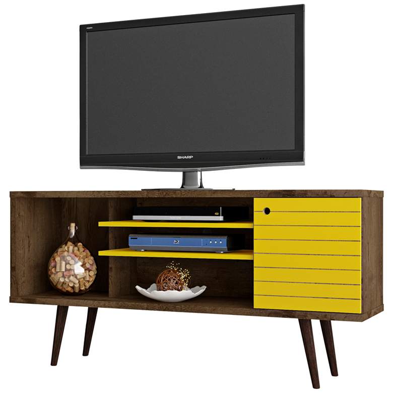 Image 2 Liberty 53 1/4 inch Yellow and Rustic Brown Wood 1-Door TV Stand