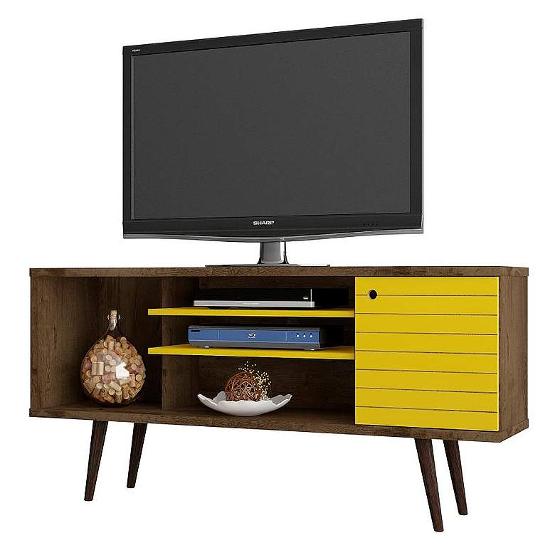 Image 2 Liberty 53 1/4 inch Yellow and Rustic Brown Wood 1-Door TV Stand