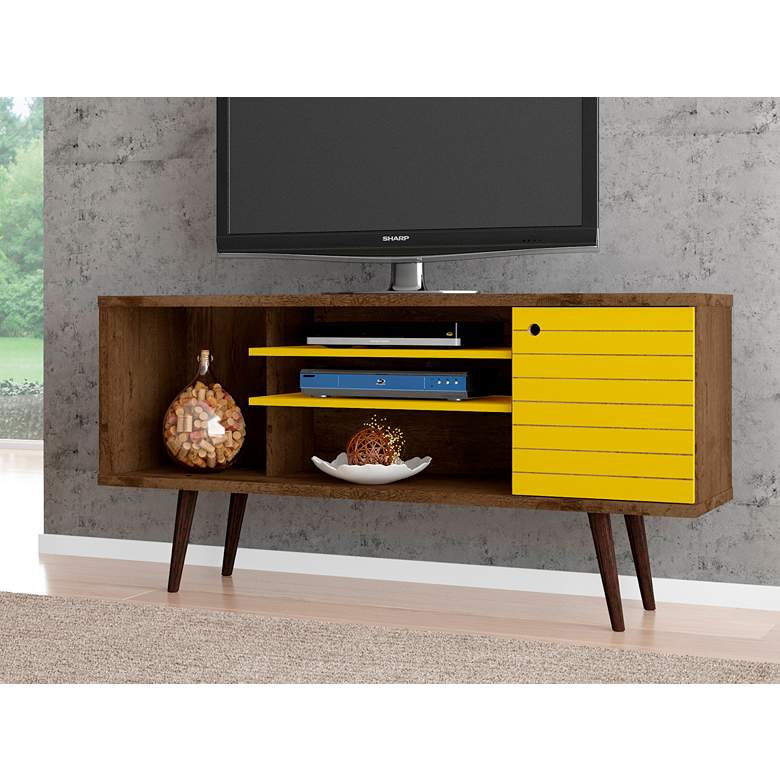 Image 1 Liberty 53 1/4 inch Yellow and Rustic Brown Wood 1-Door TV Stand