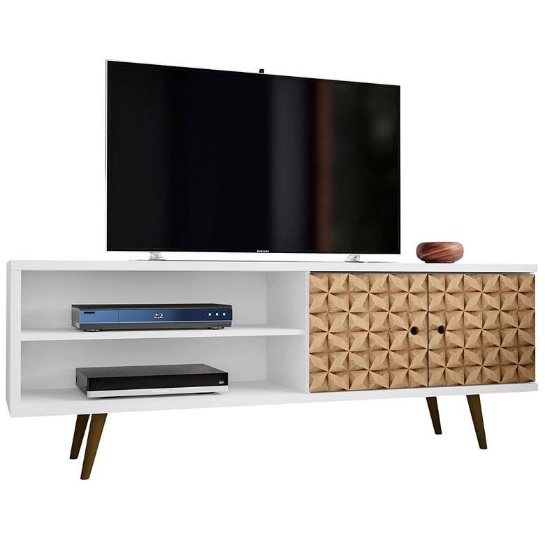 Image 1 Liberty 62.99" Mid-Century Modern TV Stand in White and 3D Brown Print
