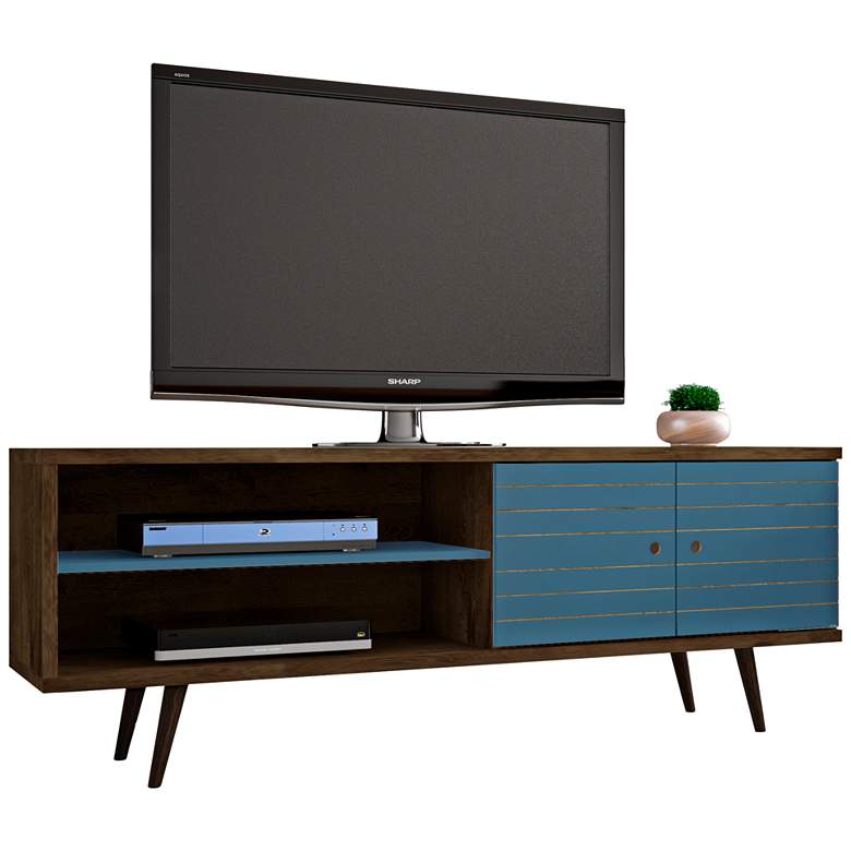 Image 2 Liberty 63 inch Wide Aqua Blue and Wood 2-Door Modern TV Stand