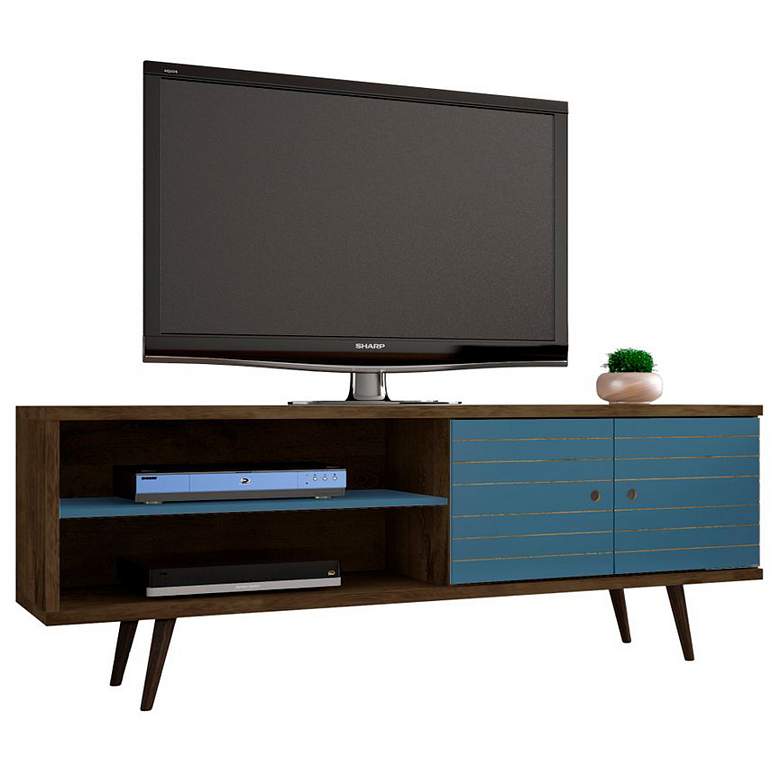 Image 2 Liberty 63 inch Wide Aqua Blue and Wood 2-Door Modern TV Stand