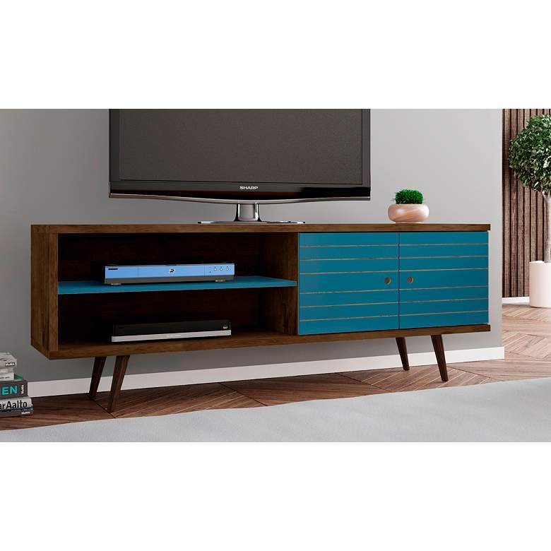 Image 1 Liberty 63 inch Wide Aqua Blue and Wood 2-Door Modern TV Stand