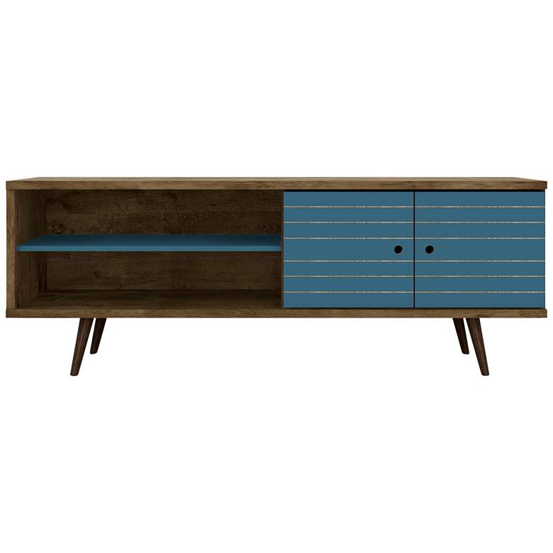 Image 7 Liberty 63 inch Wide Aqua Blue and Wood 2-Door Modern TV Stand more views