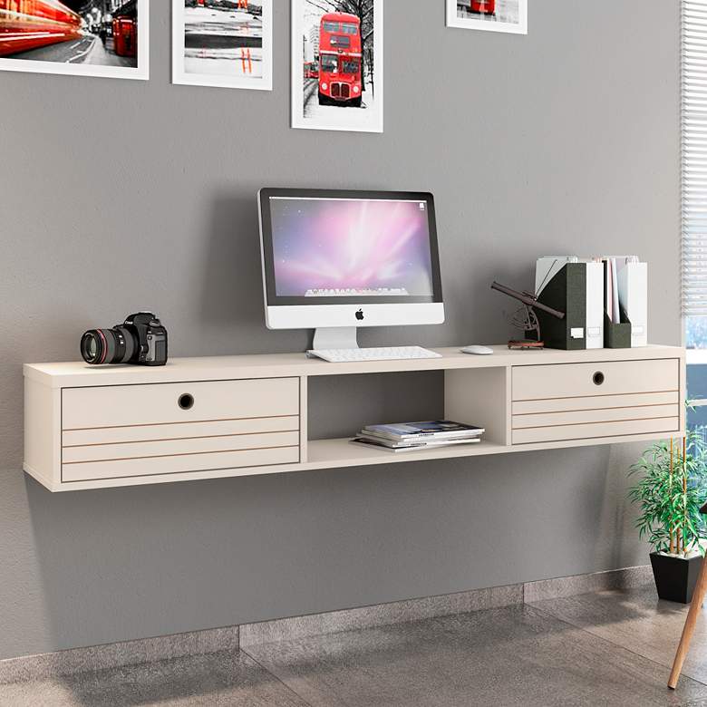 Image 1 Liberty 63 inch Wide Off-White 3-Shelf Floating Office Desk