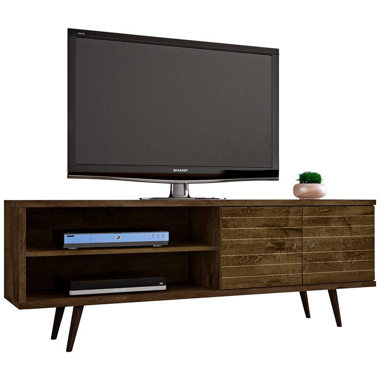 Image 2 Liberty 63" Wide Rustic Wood 2-Door Modern TV Stand