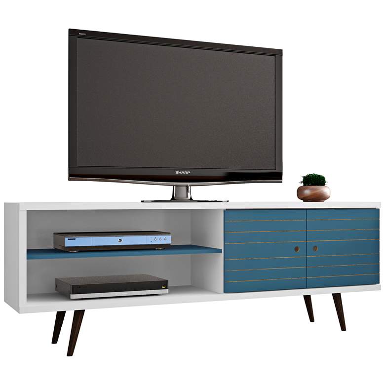 Image 2 Liberty 63" Wide White and Aqua Blue Modern TV Stand