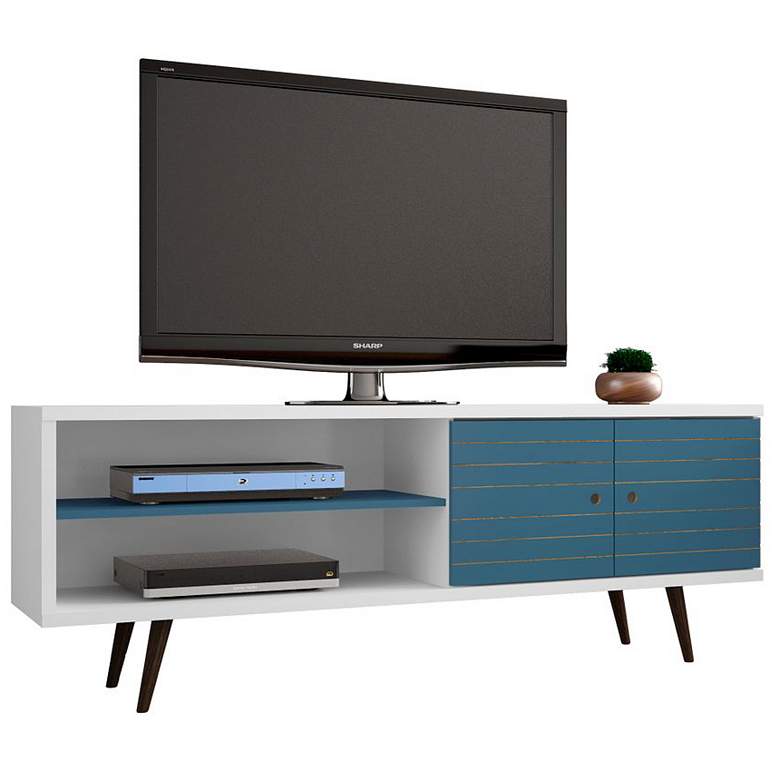 Image 2 Liberty 63" Wide White and Aqua Blue Modern TV Stand