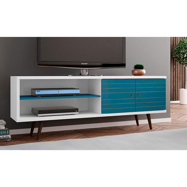 Image 1 Liberty 63 inch Wide White and Aqua Blue Modern TV Stand