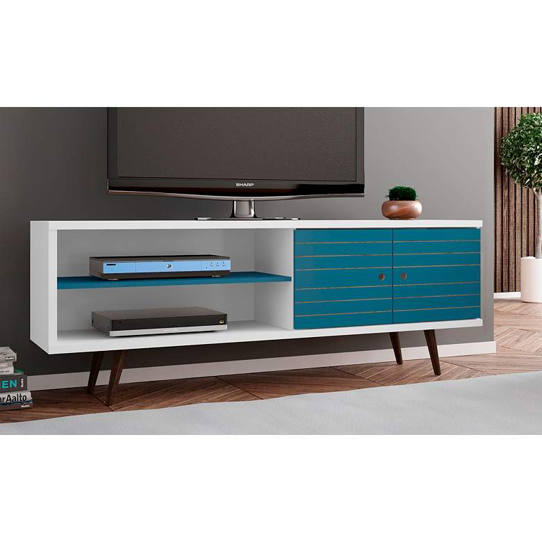 Image 1 Liberty 63" Wide White and Aqua Blue Modern TV Stand