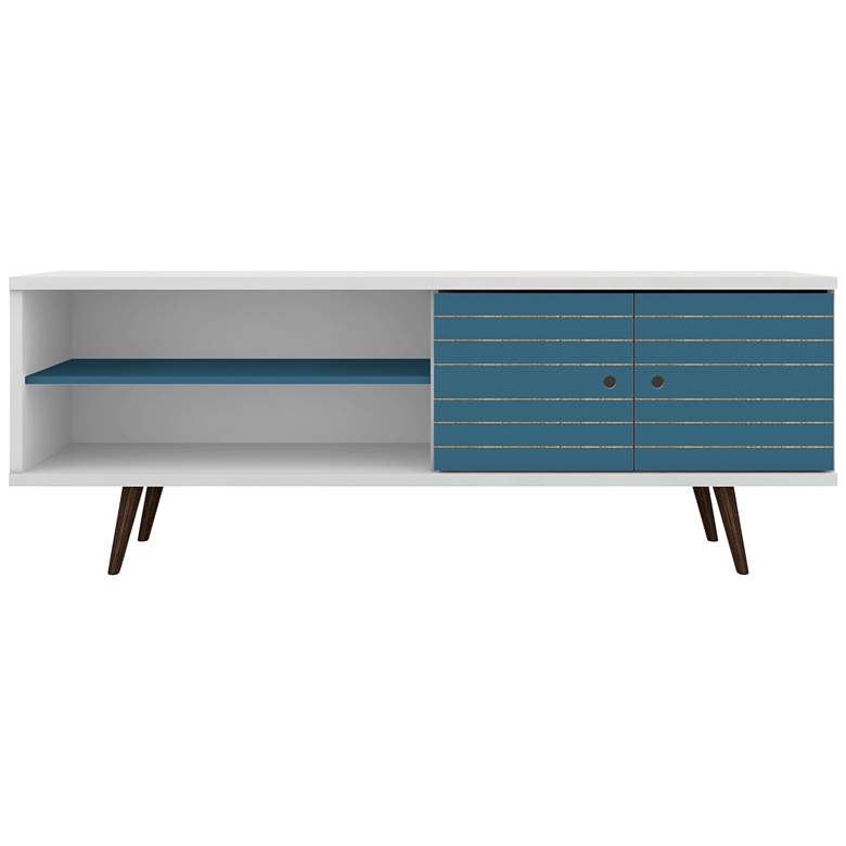 Image 7 Liberty 63" Wide White and Aqua Blue Modern TV Stand more views