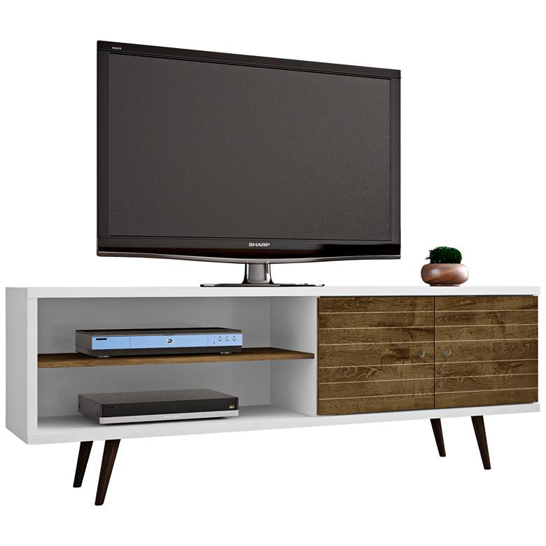 Image 2 Liberty 63" Wide White and Rustic Brown Modern TV Stand