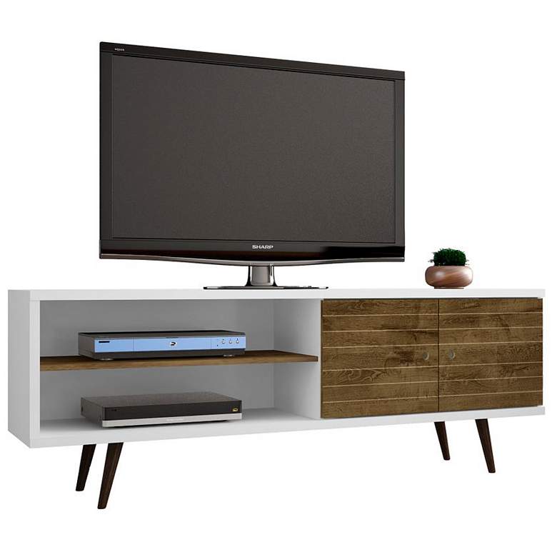 Image 2 Liberty 63 inch Wide White and Rustic Brown Modern TV Stand