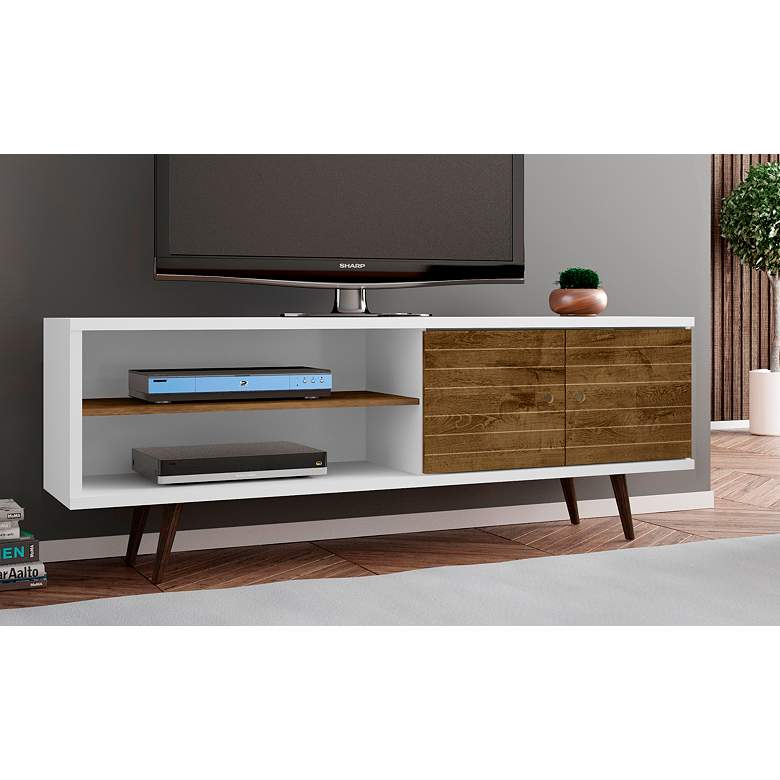 Image 1 Liberty 63 inch Wide White and Rustic Brown Modern TV Stand