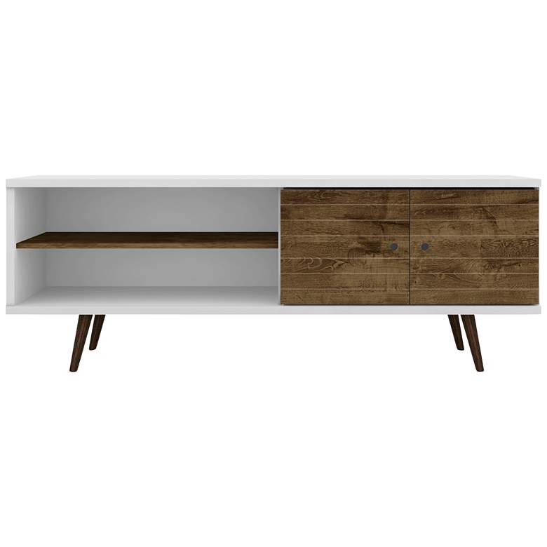 Image 7 Liberty 63" Wide White and Rustic Brown Modern TV Stand more views