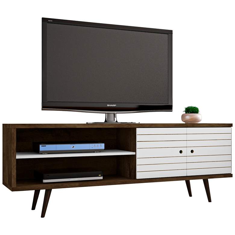 Image 2 Liberty 63 inch Wide White and Wood 2-Door Modern TV Stand