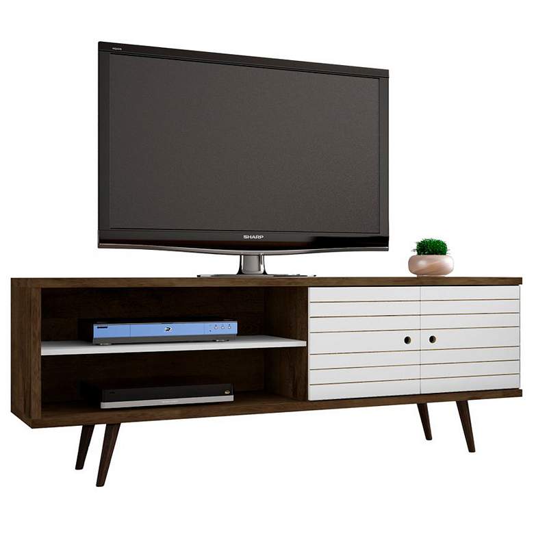 Image 2 Liberty 63 inch Wide White and Wood 2-Door Modern TV Stand