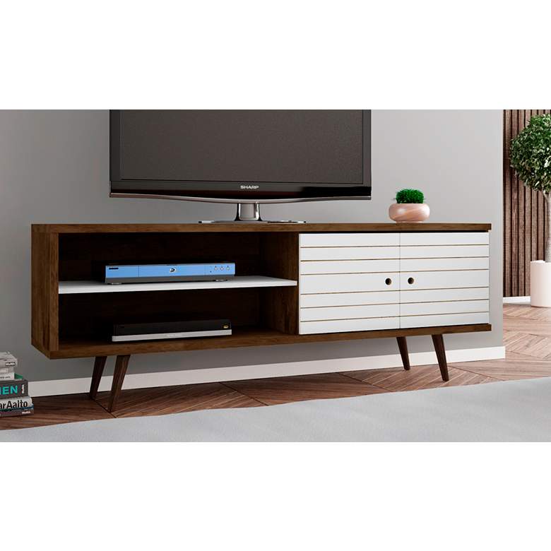 Image 1 Liberty 63 inch Wide White and Wood 2-Door Modern TV Stand