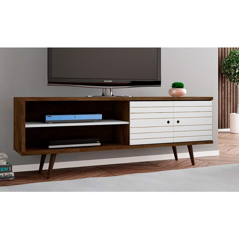 Image 1 Liberty 63" Wide White and Wood 2-Door Modern TV Stand