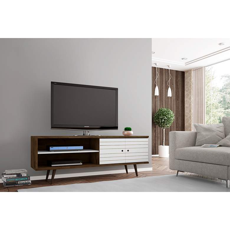 Image 4 Liberty 63" Wide White and Wood 2-Door Modern TV Stand more views