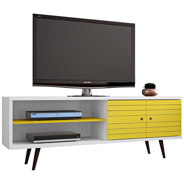 Image 2 Liberty 63" Wide White and Yellow Modern TV Stand