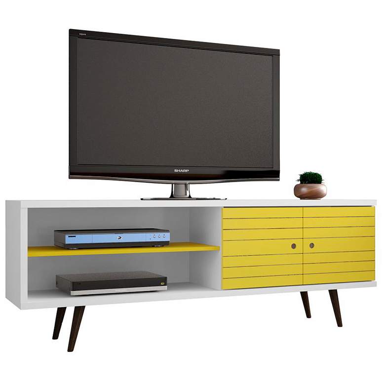 Image 2 Liberty 63 inch Wide White and Yellow Modern TV Stand