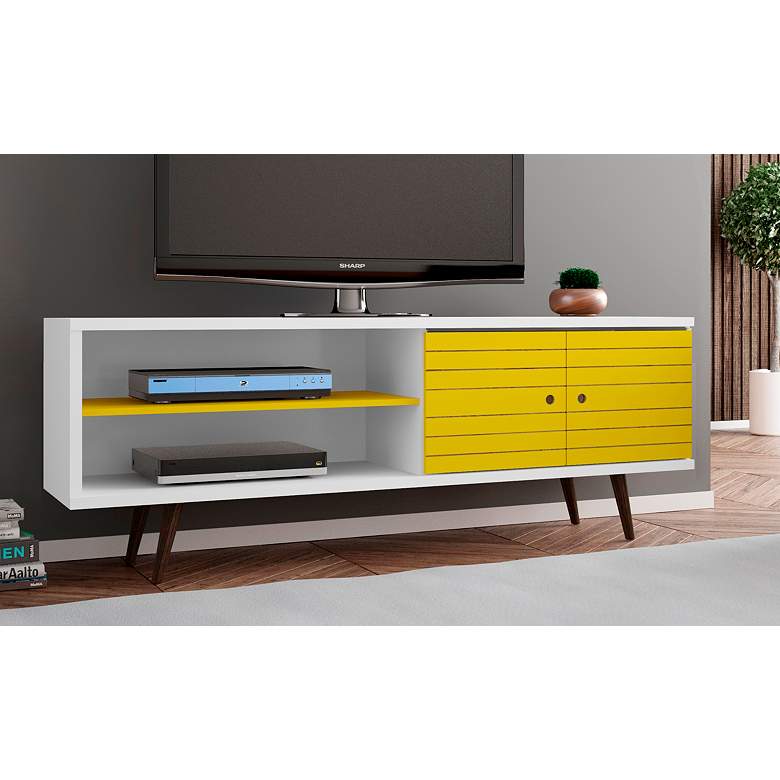 Image 1 Liberty 63" Wide White and Yellow Modern TV Stand