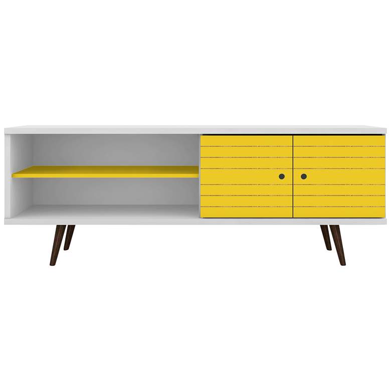 Image 7 Liberty 63 inch Wide White and Yellow Modern TV Stand more views