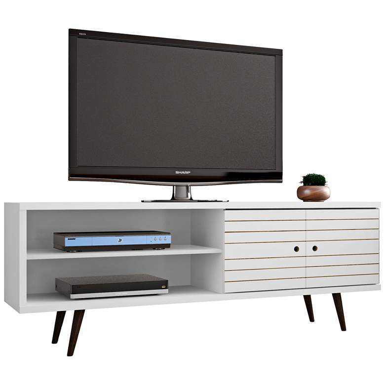 Image 2 Liberty 63" Wide White Gloss Wood Modern TV Stand