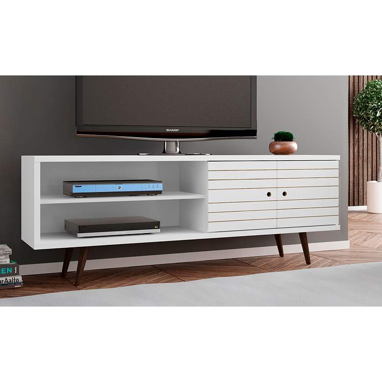 Image 1 Liberty 63" Wide White Gloss Wood Modern TV Stand